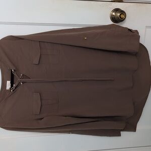 Chico's Sz 2 Green Lace-Up Long Sleeve Top with Gold Details